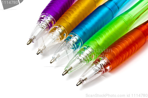 Image of Colorful ballpoint pens closeup