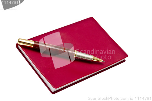 Image of Red note book and pen