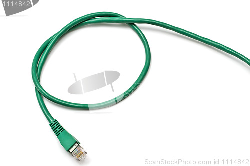 Image of Green network plug isolated on white