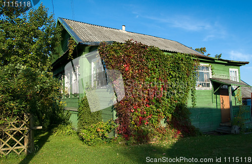 Image of The green wooden house.