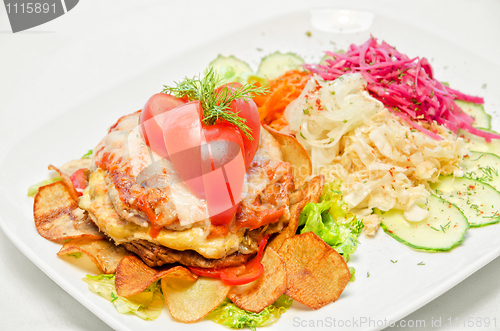 Image of Meat steak with vegetables