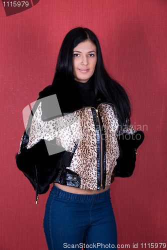 Image of girl at leopard jacket
