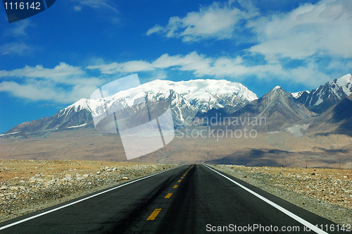 Image of Highway towards snow mountains