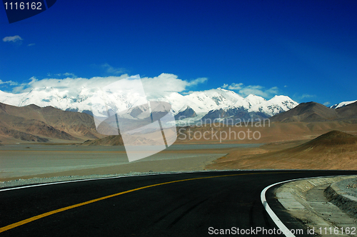 Image of Highway towards snow mountains