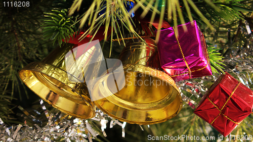 Image of Christmas bells in the tree