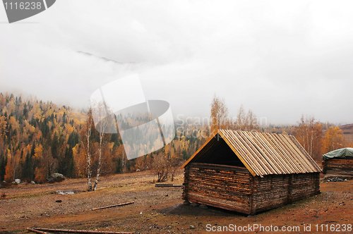 Image of Wooden hut in autumn