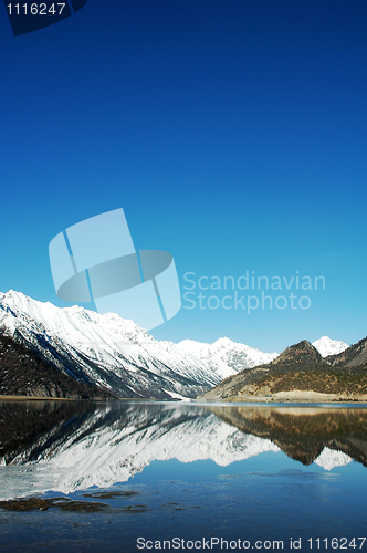 Image of Landscape of snow mountains and lake