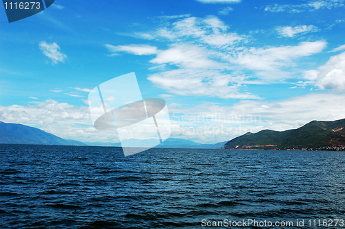 Image of Scenery of a blue lake in Yunnan China