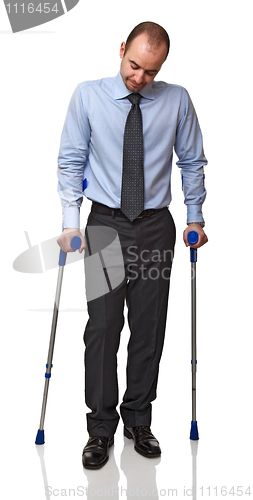 Image of man with crutch 