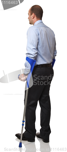 Image of man with crutch