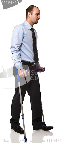 Image of man with crutch