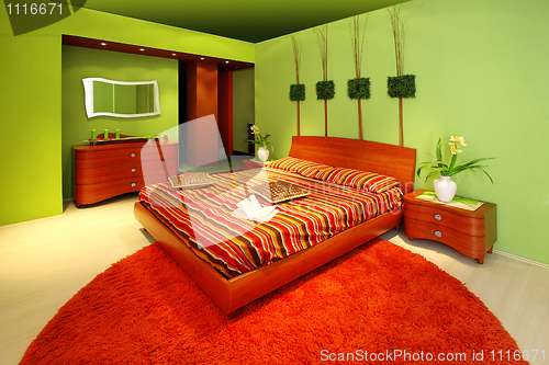 Image of Green bedroom interior