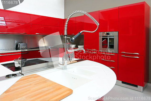 Image of Red kitchen detail