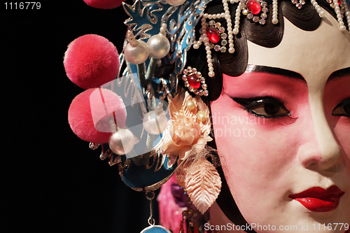 Image of chinese opera dummy and black cloth as text space 