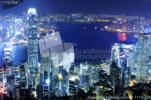 Image of office building at night in hong kong 