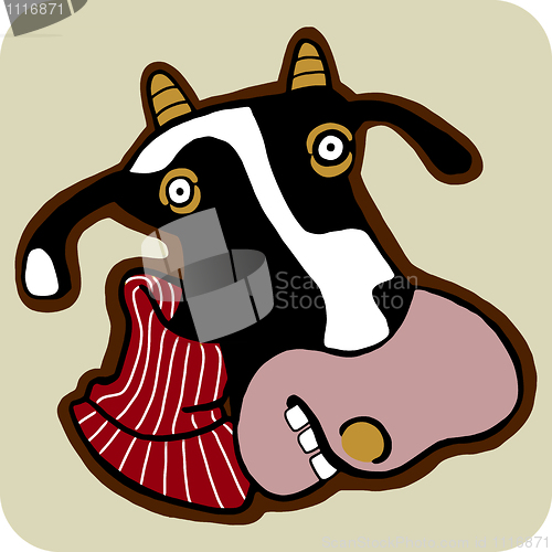 Image of vector cartoon of winter cow