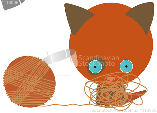 Image of vector illustration of red kitten with clew