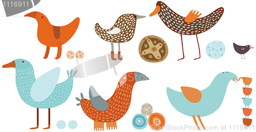 Image of orange-blue birds vector set