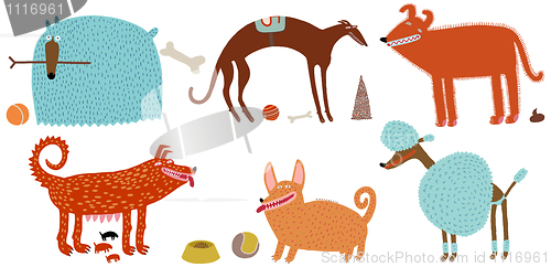 Image of orange-blue vector dogs set