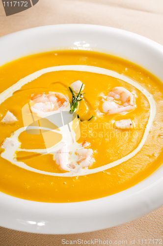 Image of pumpkin and shrimps cream soup