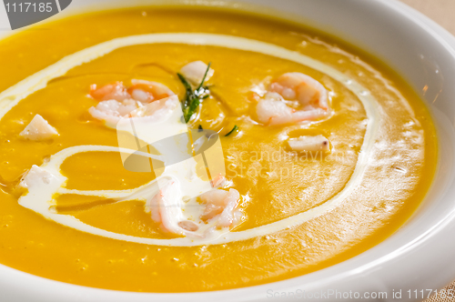 Image of pumpkin and shrimps cream soup