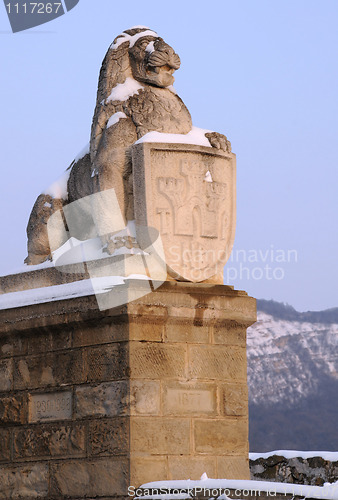 Image of Statue of Lion With Shield