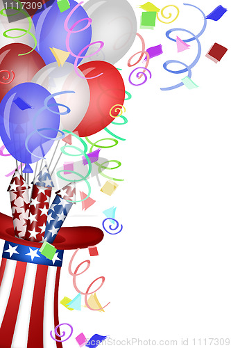 Image of Uncle Sam Hat with Fireworks and Balloons