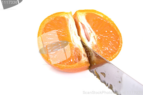 Image of Mandarin orange cut with a knife