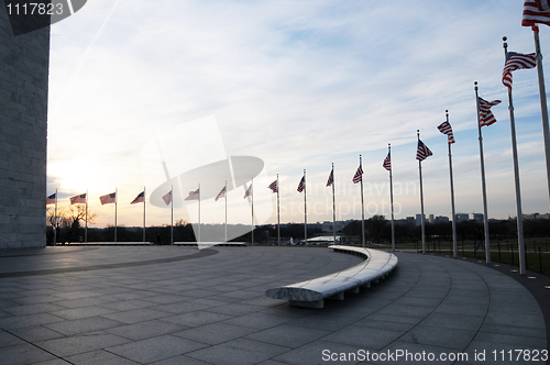 Image of Washington Monument and usa flags