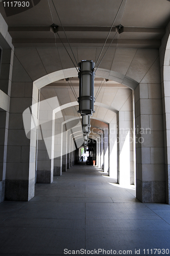 Image of Curving Colonnade Tunnel of federal building 