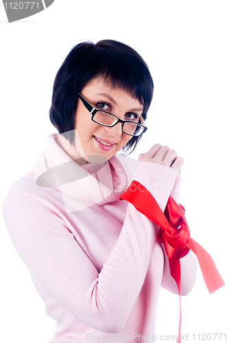 Image of Woman with red tape