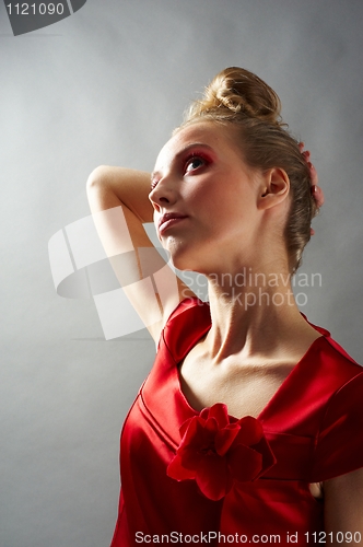 Image of Sexy slim woman in red dress