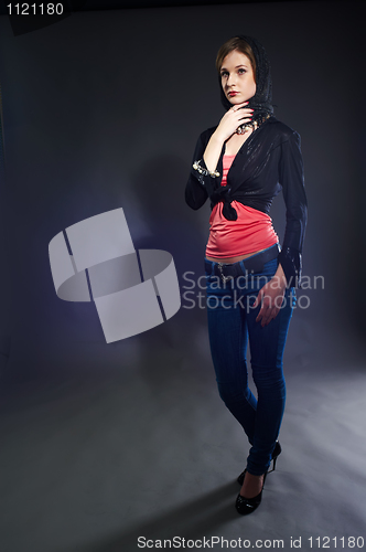 Image of Sexy slim woman with scarf