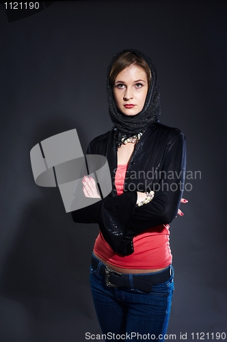 Image of Sexy slim woman with scarf