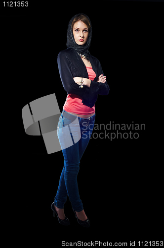 Image of Sexy slim woman with scarf