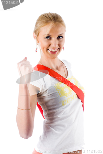 Image of Woman with red tape