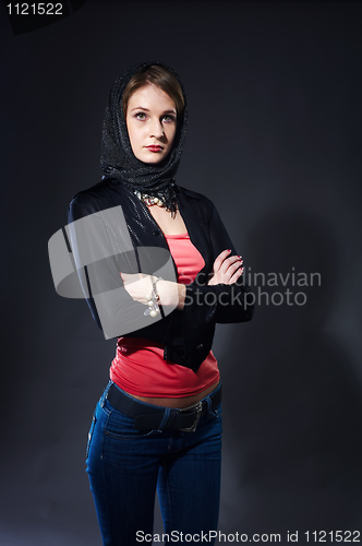 Image of Sexy slim woman with scarf