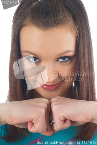 Image of Woman showing fists