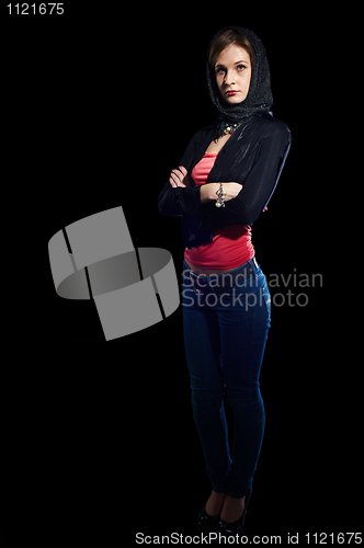 Image of Sexy slim woman with scarf