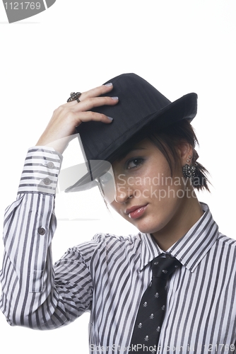 Image of Woman with tie and hat