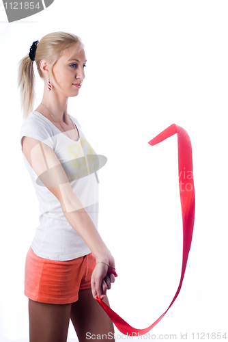 Image of Woman with red tape
