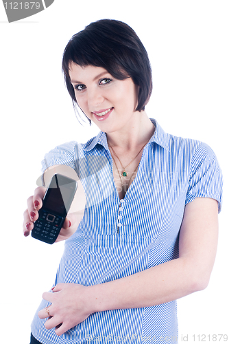 Image of Woman showing mobile