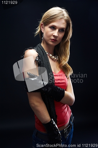 Image of The beautiful girl with black gloves