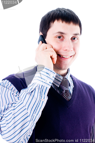 Image of Man talking by mobile phone