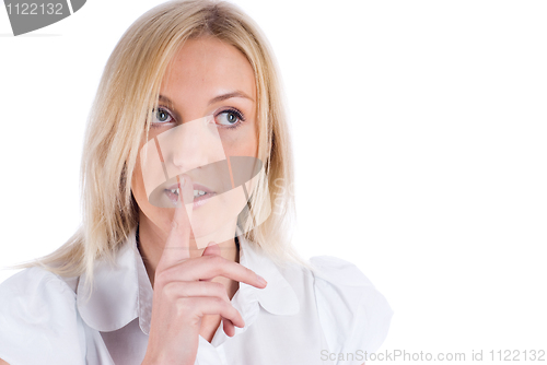 Image of Woman gesturing to silence