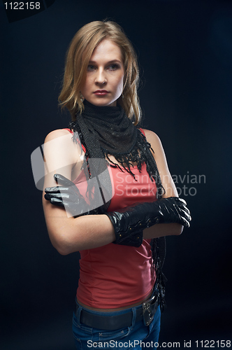 Image of The beautiful girl with black gloves