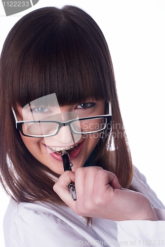 Image of Girl biting pen