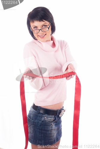 Image of Woman with red tape