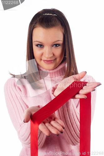 Image of Woman with red tape