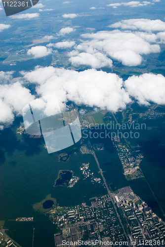 Image of View at city through clouds